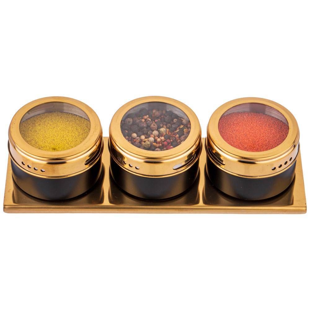 НАБОР ДЛЯ СПЕЦИЙ AGNESS 4 ПР."ЧЕРНОЕ ЗОЛОТО" НА МАГНИТАХ, В Т.Ч. МЕТАЛ.ПОДСТАВКА 20*6*5 СМ