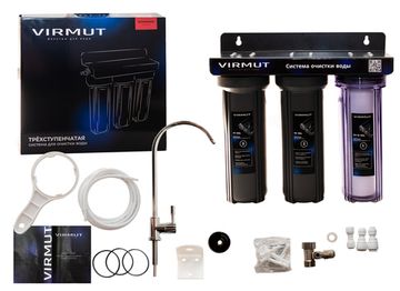 Проточный фильтр для воды под мойку VIRMUT Трио Антижелезо с краном