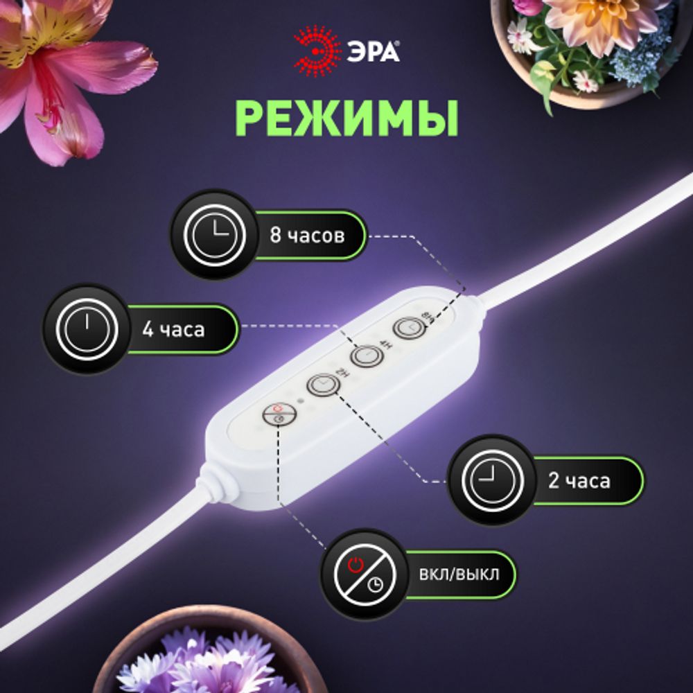 Таймер для светильника ЭРА FITO-LINETIME-2 pin (2/4/8 H)-GR с проводом 1,5 м