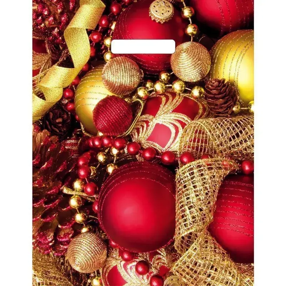 Пакет ПЭ с вырубной ручкой 31см(К празднику) НГ, глянцевый Артп (комплект 50 шт)