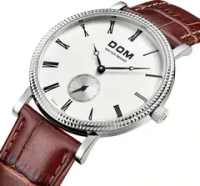 Часы наручные кварцевые DOM на кожаном ремешке, черный/коричневый W10290-02