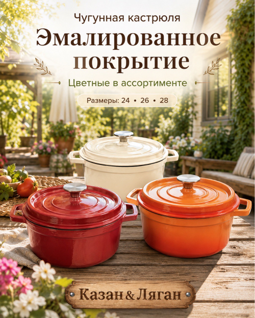 Кастрюля чугунная эмаль 26 см