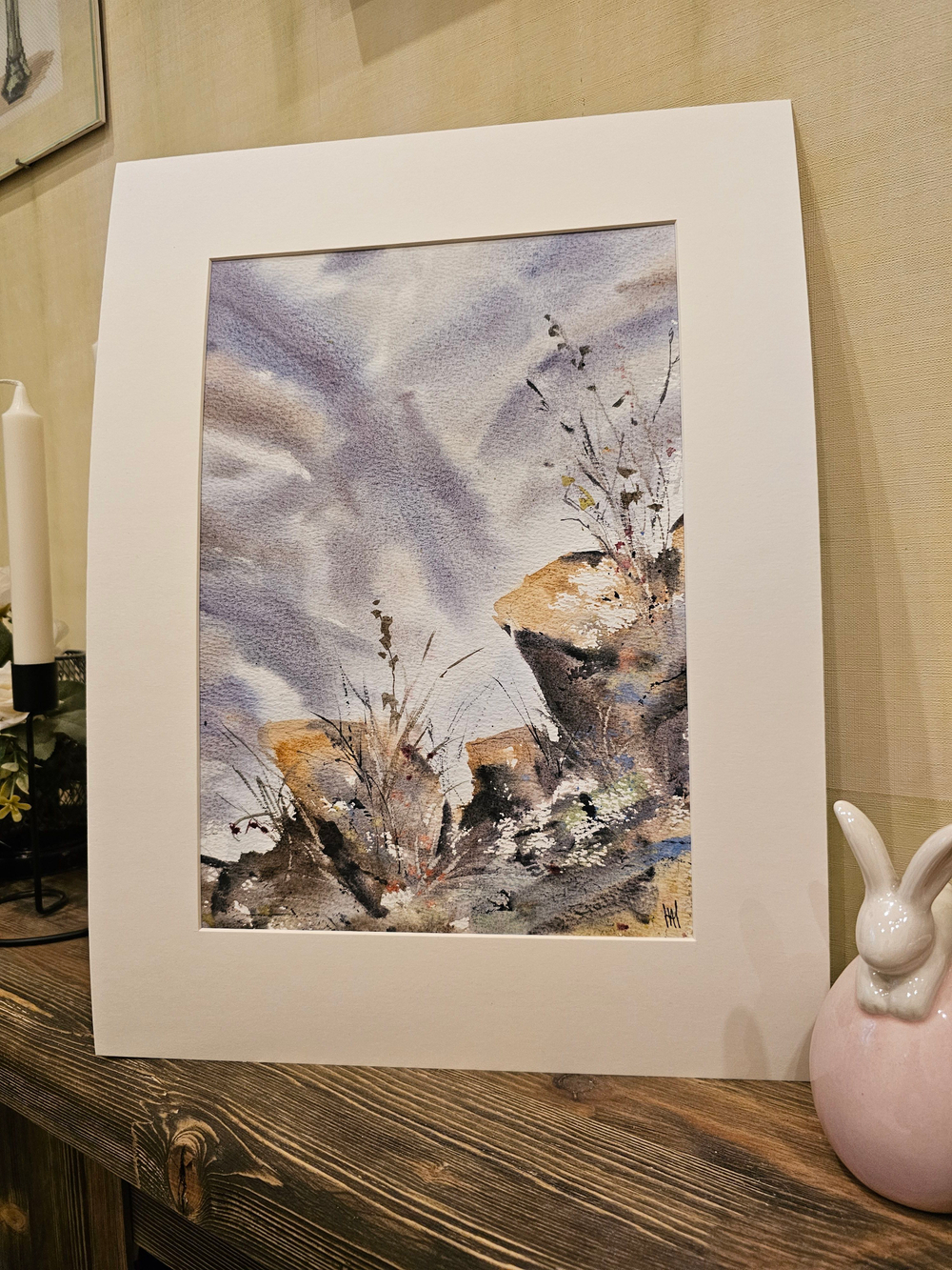 Картина авторская акварельная в паспарту 30х40 см на стену для интерьера "Туман в горах"