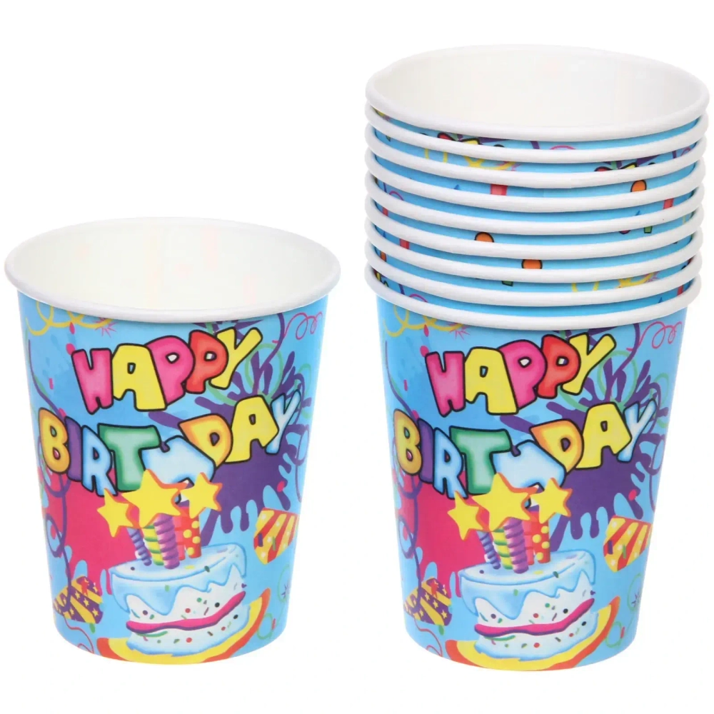 Стакан бумажный 0,2л в наборе 10 шт «HAPPY B-DAY!», Голубой