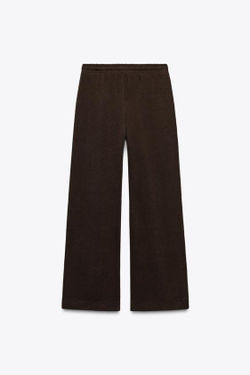 ZARA БРЮКИ ПРЯМОГО КРОЯ ИЗ МЯГКОЙ ТКАНИ, ШОКОЛАДНЫЙ