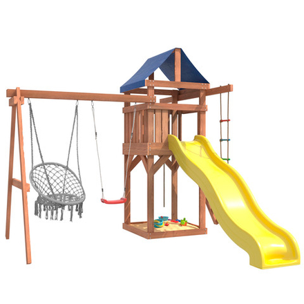 Детская площадка неокрашенная Fun Land с сеткой, рукоходом и качелями лодочка