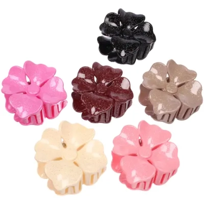 Заколка - краб для волос «AKS - SALVATORE», микс 6 цветов, нежный цветок, 6,5*6,5см