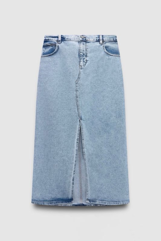 Юбка с разрезом из джинсы, светло-голубой