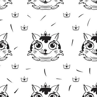 Бесшовный паттерн Кошка и сосиски. Seamless Cat and sausage pattern
