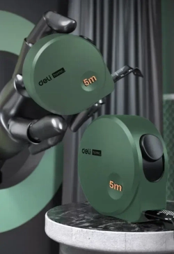 Рулетка "Home Series Green" Deli HT8519L 5мх19мм (Эксклюзивный дизайн, корпус из софттач пластика, противоскользящая резиновая вставка, подарочная упаковка)