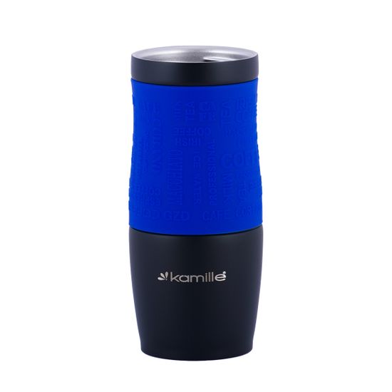 Термокружка 380 мл. из нержавеющей стали Kamille KM 2052A с TPR-вставкой и ремешком