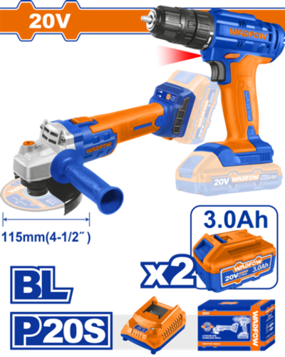 Набор аккумуляторного инструмента 20В 2 шт (4) WADFOW WCK20512