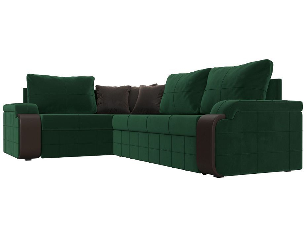 Диван угловой Николь левый угол, Зеленый\Коричневый\Коричневый, Велюр\Экокожа, 102973L