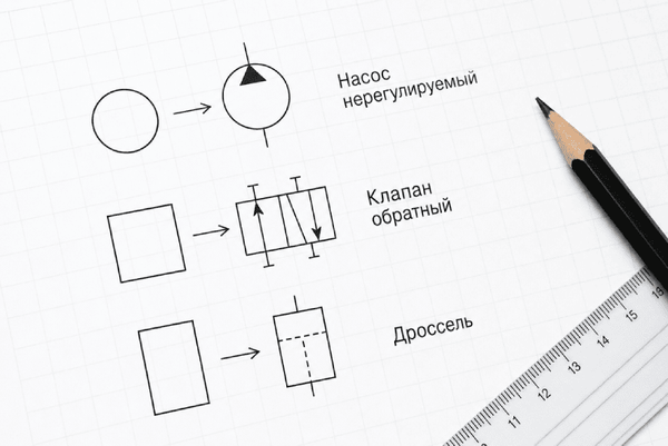 Обозначения гидравлических элементов на схемах Обозначения гидравлических элементов на схемах