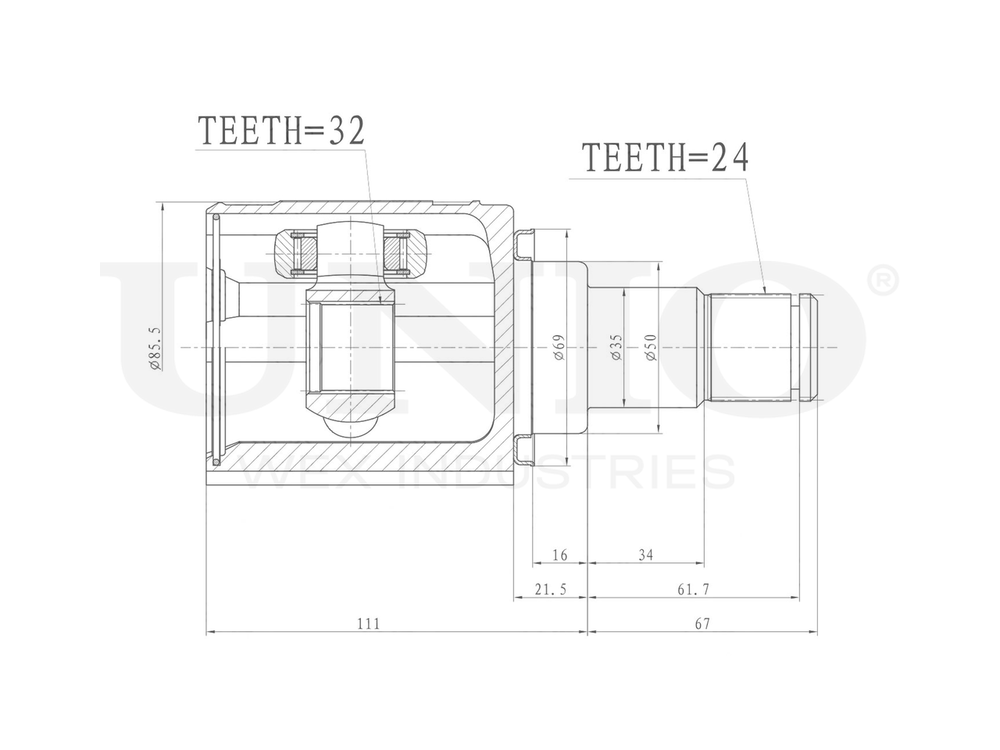 ШРУС внутренний левый UNIO CVJ-30168