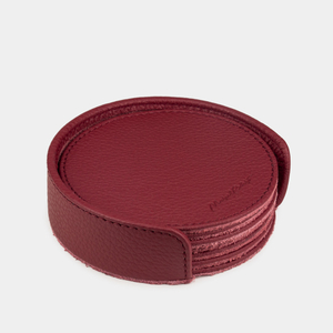 Подставка под подстаканники кожаная, вишневого цвета