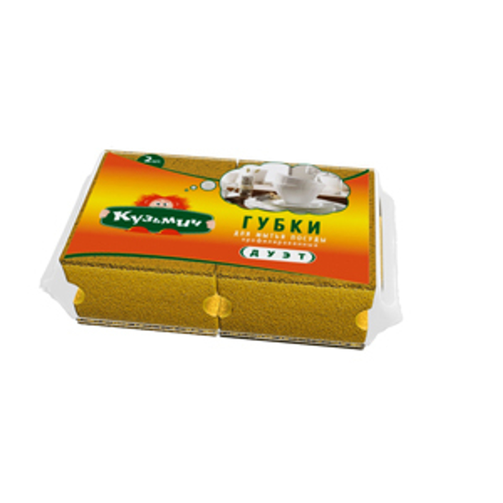 Кузьмич Губки для мытья посуды Дуэт 2 штуки *50*400