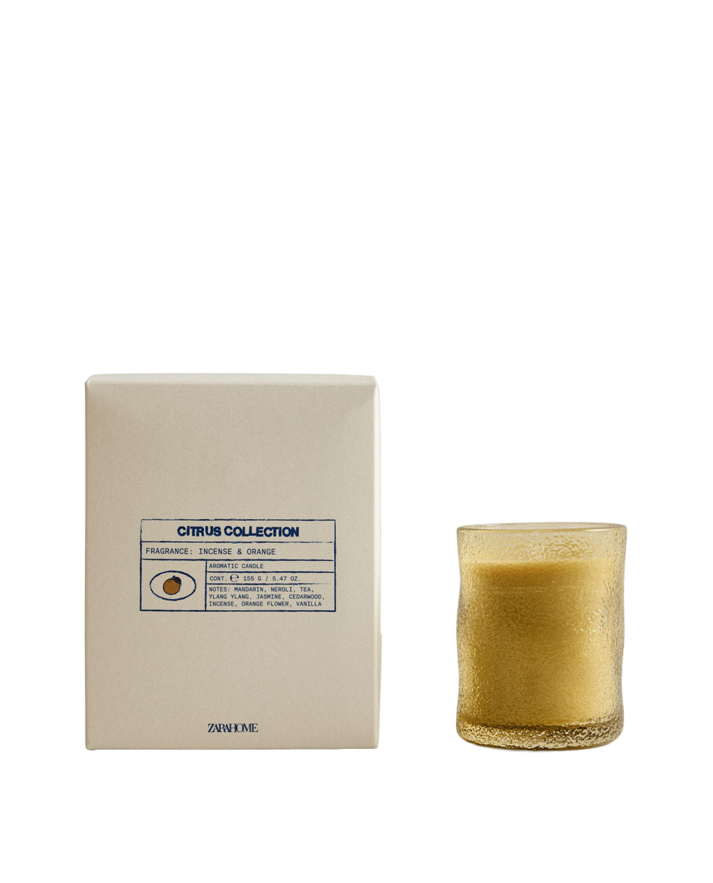 Zara Home Свеча ароматическая Incense & Orange 155 г, растительный воск, аромат восточный древесный, Коричневый
