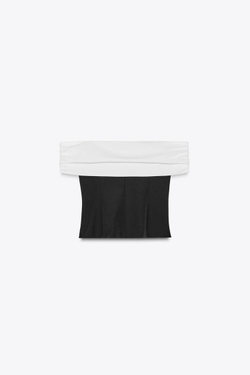 ZARA ТОП С ОТКРЫТЫМИ ПЛЕЧАМИ И КОНТРАСТНОЙ ДЕТАЛЬЮ, ЧЕРНЫЙ