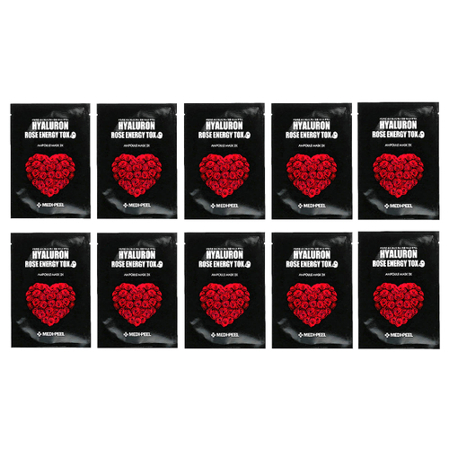 Medi-Peel, Hyaluron Rose Energy Tox, бьюти-маска в ампулах, 2X, 10 листовых масок, 30 мл (1,01 жидк. унц.)
