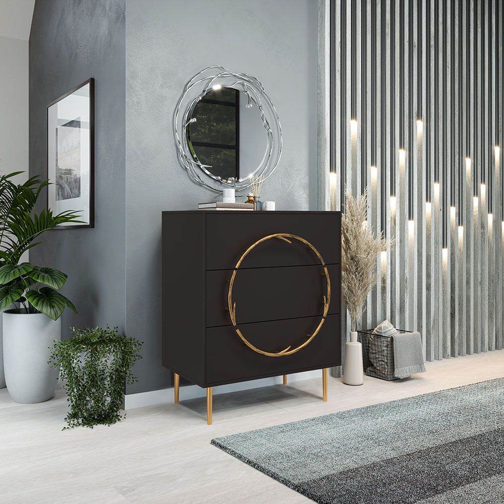 Комод Арт Колор matte Стайл Голд с 3 ящиками Терпкий коричневый матовый