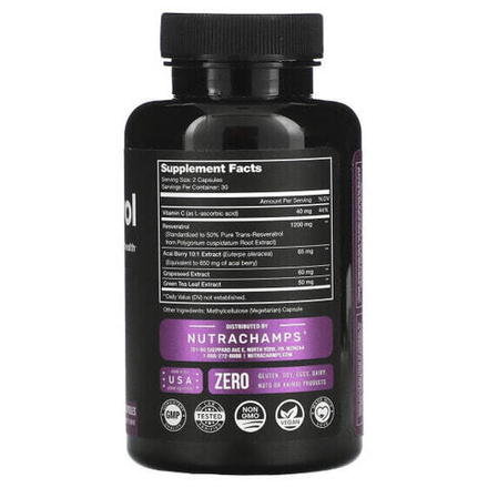 БАДы для укрепления иммунитета NutraChamps, Resveratrol, 60 Veggie Capsules