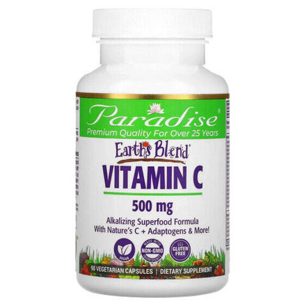 Витамин C Paradise Herbs, Earth's Blend, витамин С, 500 мг, 90 вегетарианских капсул