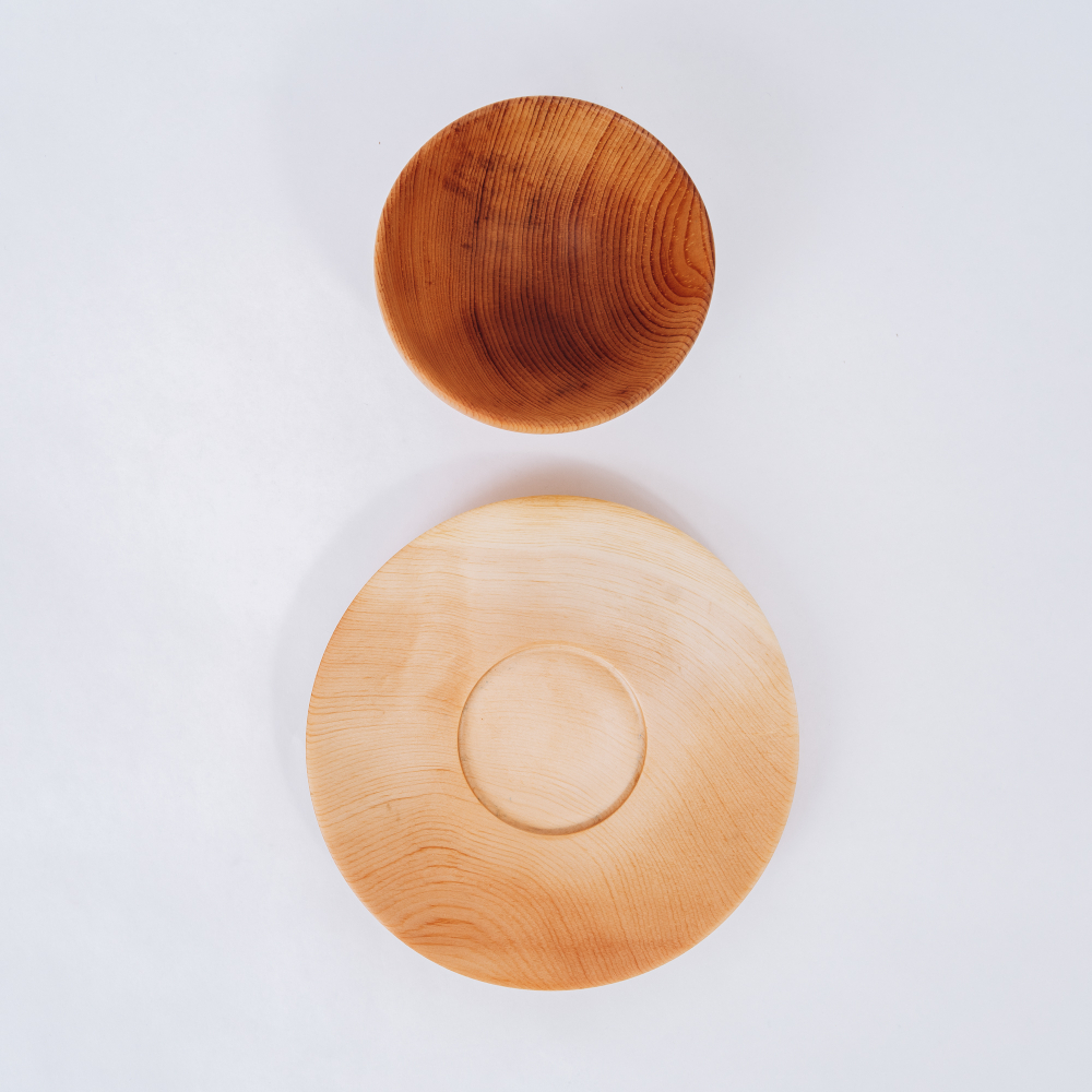 Деревянная пара (чашка  c блюдцем) из дерева Сибирский кедр NC22