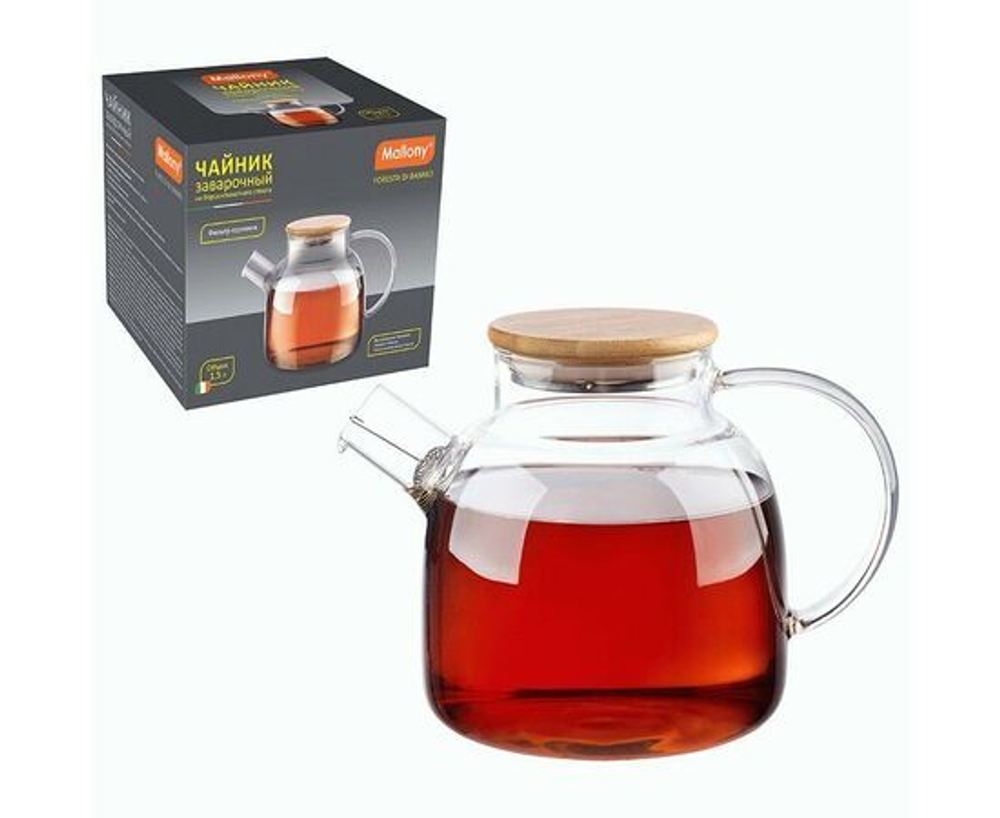 Чайник заварочный Mallony Foresta di bambu, боросиликатное стекло, 1.5 л, бамбуковая крышка (910123)