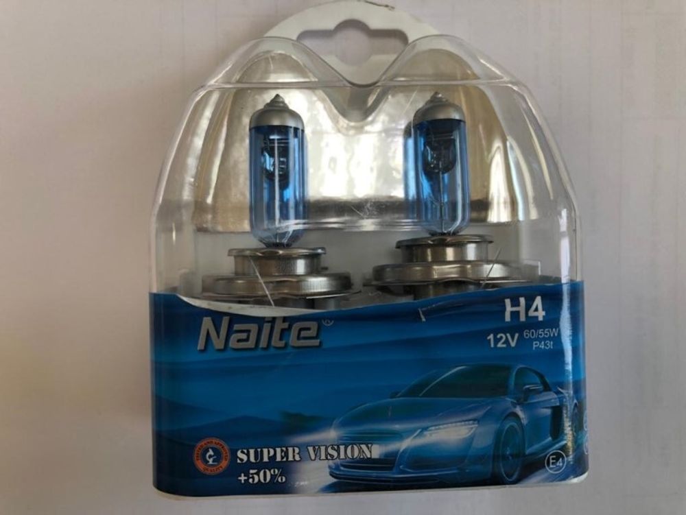 Лампа H4 12V 60/55W P43t н/о набор +50% Super White (NAITE)