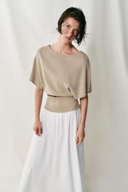 ZARA ТРИКОТАЖНЫЙ ТОП С ПОЯСОМ, ПЕСОЧНЫЙ