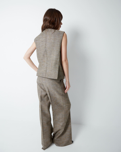 Брюки на подкладке из шерсти Стелла Маккартни елочка зеленый/бежевый