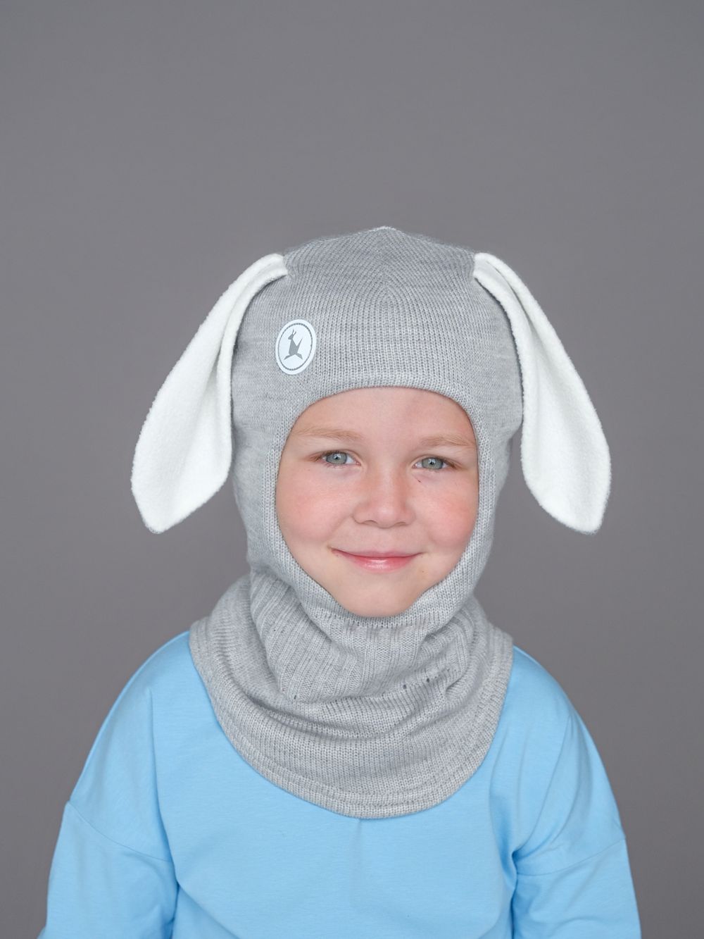 Шлем весенний/осенний вязаный (Жемчужно-серый) БАННИ