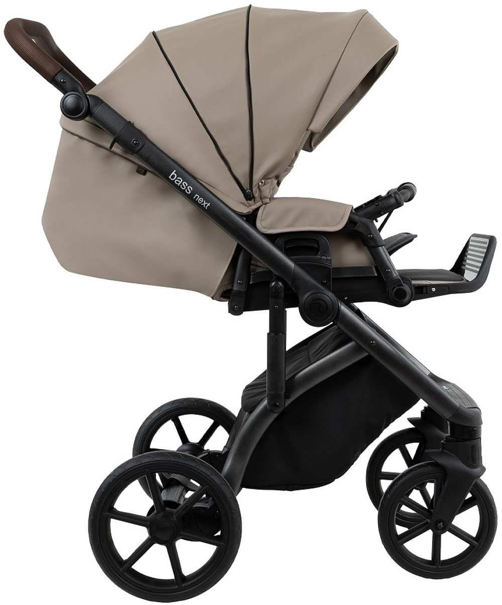 Детская коляска Roan Bass Next Кожа 2.0 3 в 1 с автокреслом Tutis Elo Lux EduSky Black BNL/71/2 Cappucino/Black/ руч.Коричневый
