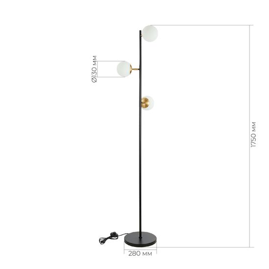 SLE220405-03 Светильник напольный Черный, Латунь/Белый E27 3*60W FORLI