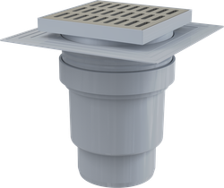 Сливной трап APV13 150 × 150/110, подводка – прямая, решетка – нержавеющая сталь, воротник – 2-х уровневая изоляция, гидрозатвор – мокрый