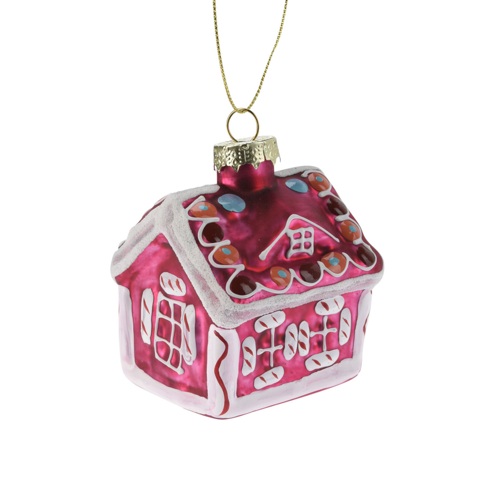 Елочное украшение домик стекло 6.5*8 см в ассортименте