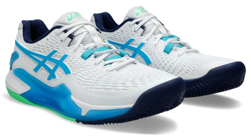 Мужские кроссовки теннисные Asics Gel-Resolution 9 Clay - white/digital aqua