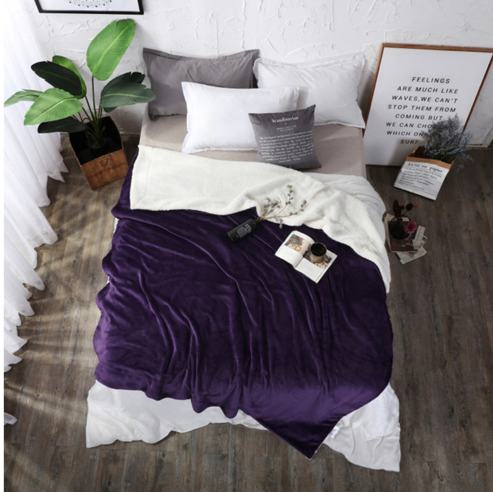 Плед двуспалка Фиолетовый с белым Барашка Велюр-Плюш 200х230