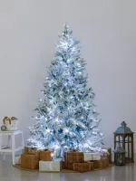 Заснеженная ель с гирляндой «Россо» холодный свет (Литая+пвх) 240 см / 2,4 м