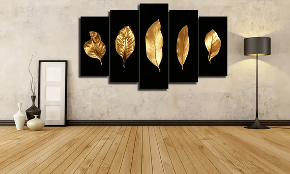 Модульная картина "Листья в золоте"