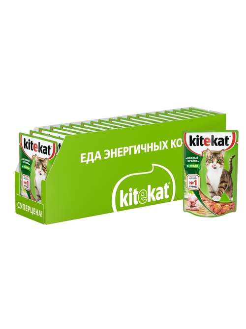 Влажный корм Kitekat для взрослых кошек, с кроликом в желе, 28 шт x 85 г