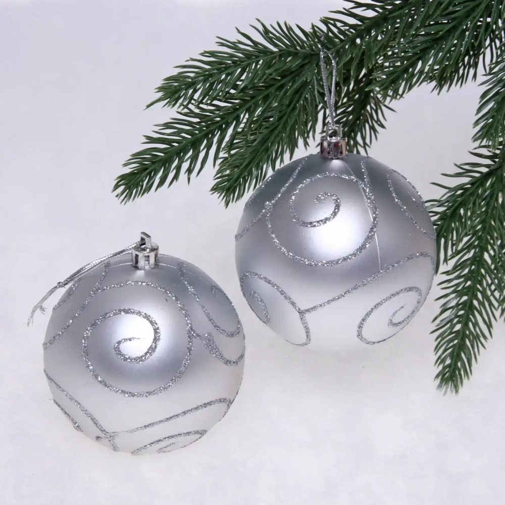 Новогодние шары 8 см (набор 2 шт) «Снежные узоры», Серебро