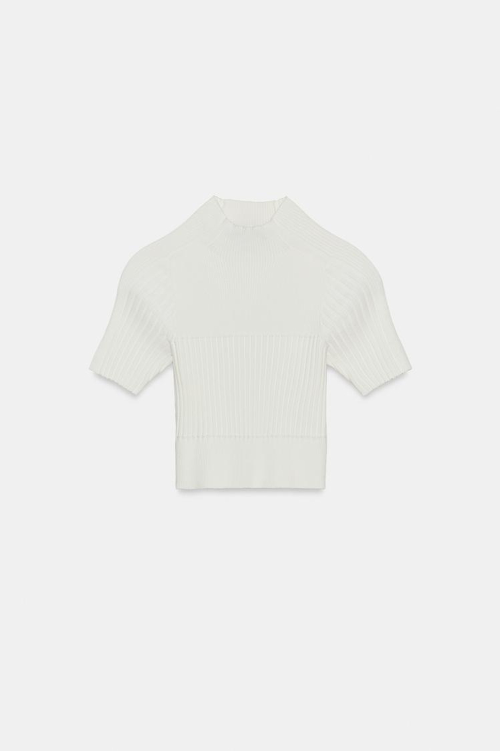 ZARA УКОРОЧЕННЫЙ ТОП В РУБЧИК, БЕЛЫЙ