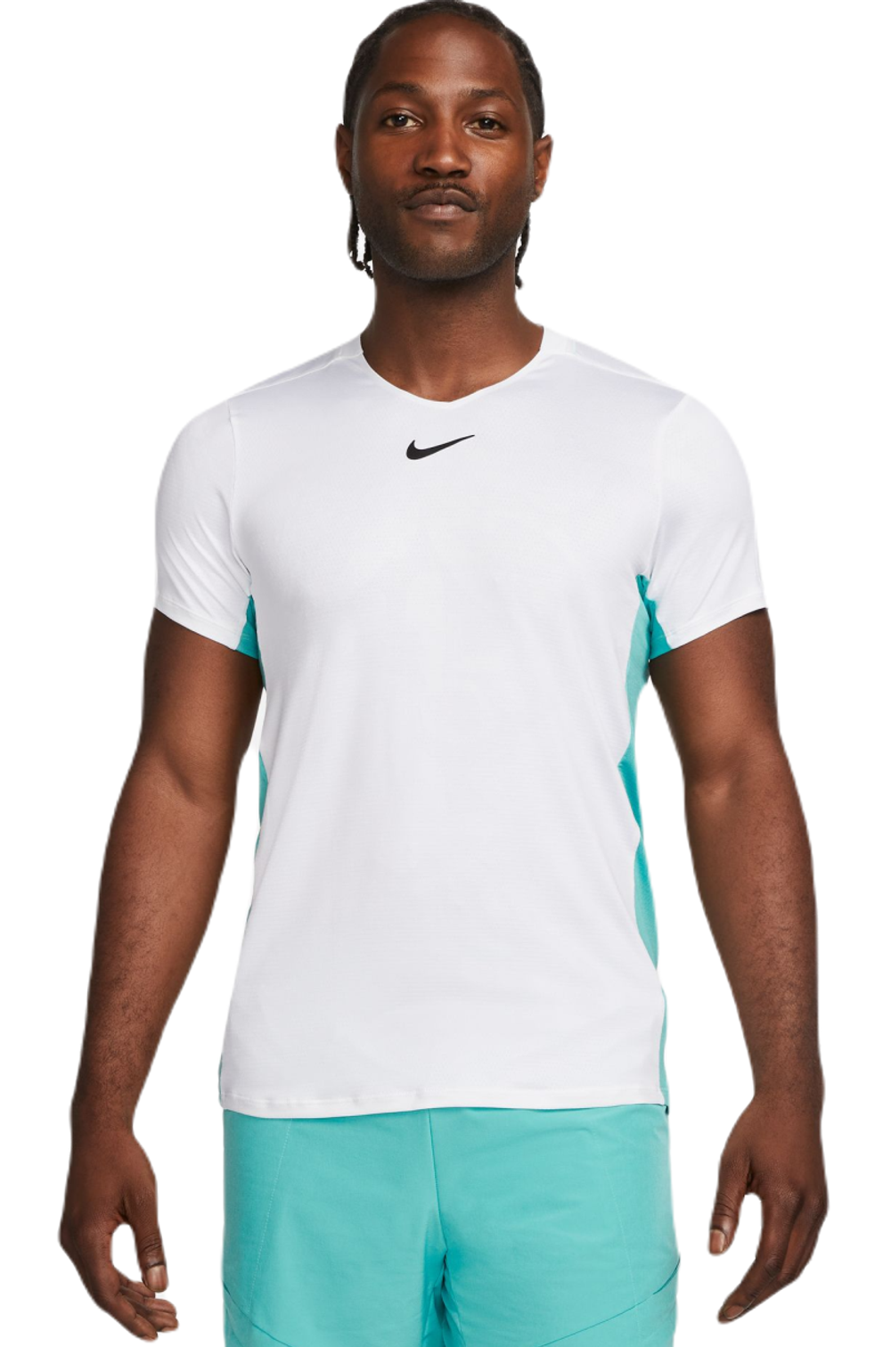 Мужская теннисная футболка Nike Court Dri-Fit Advantage Printed Tennis Top - white/washed teal/black