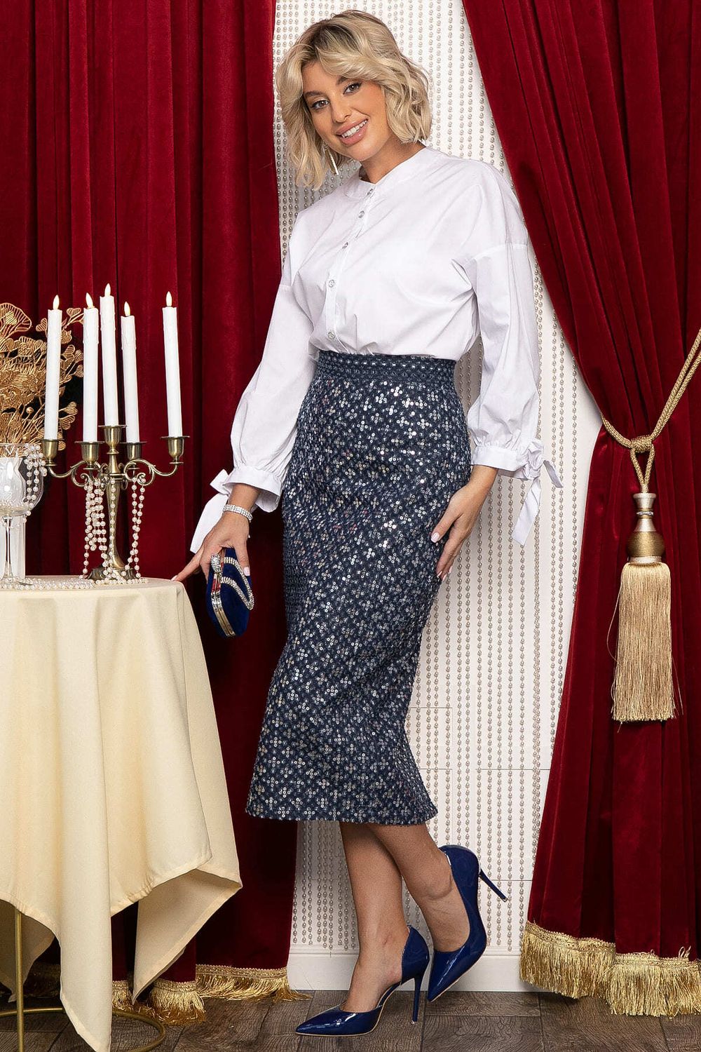 Юбка с пайетками Кетти (синяя) Ю14770-10М LT Collection