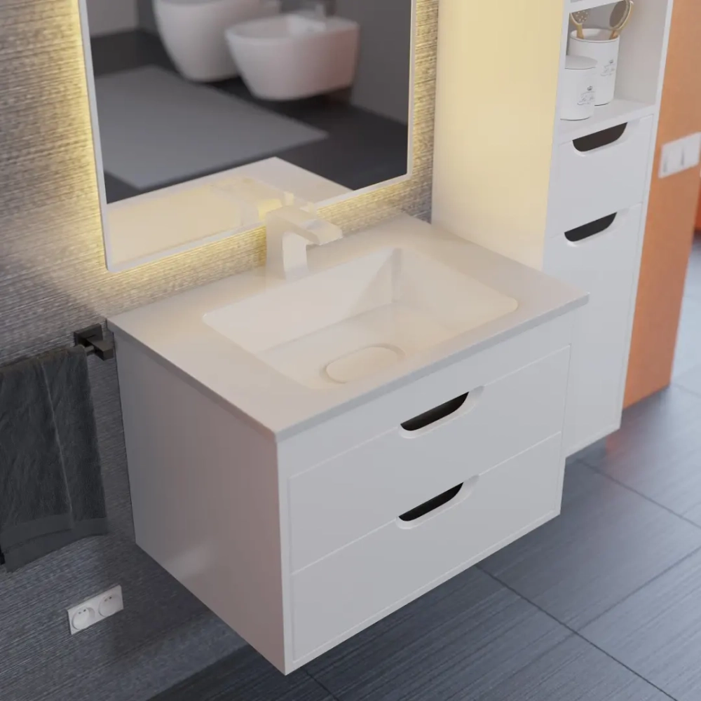 Тумба с раковиной для ванной Uperwood Modul 65 см, подвесная, матовая, белая/графит