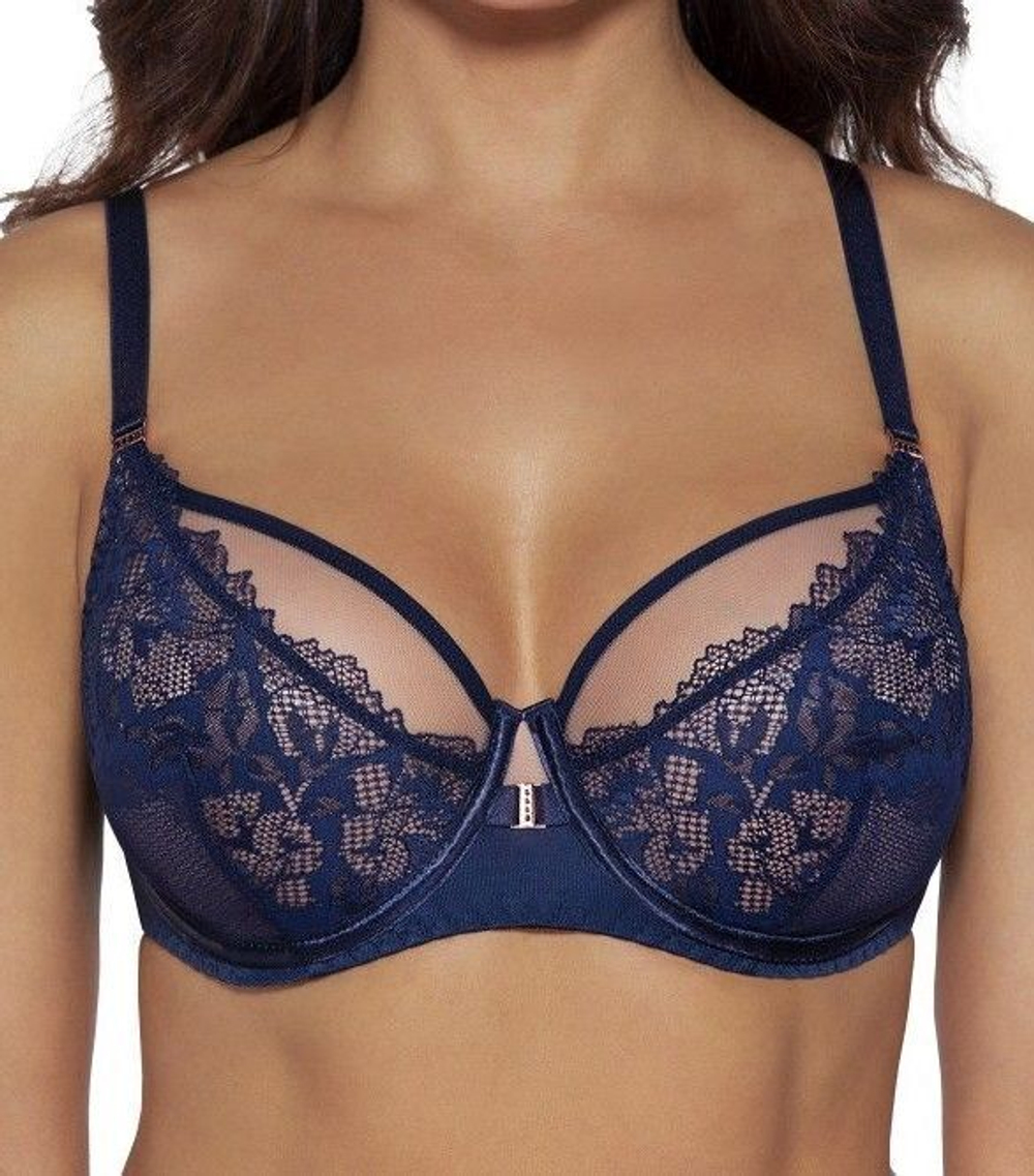 Гипюровый бюстгальтер на косточках с мягкой чашкой (Размер: 85C) (Цвет: темно-синий)