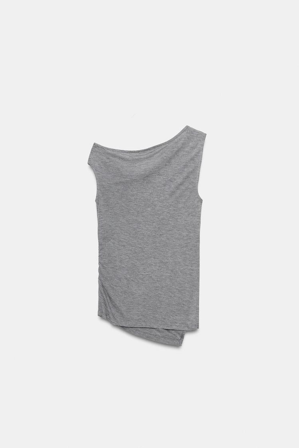 ZARA ТОП АСИММЕТРИЧНОГО КРОЯ СО СБОРКАМИ, СЕРЫЙ МЕЛАНЖ