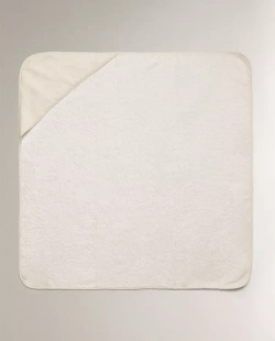 ZARA HOME ДЕТСКОЕ ПОЛОТЕНЦЕ С КАПЮШОНОМ И ВЫШИВКОЙ, ЖЕЛТОВАТО-БЕЛЫЙ